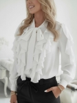 Bluzka Koszula Rafallela z falbanami i wiązaniem pod szyją - biała 