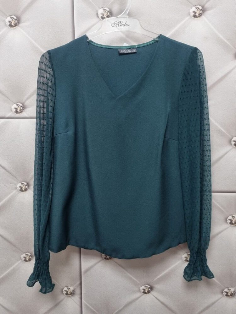 bluzka-melodia-butelkowa-zielona-dekolt-v-tiulowe-rekawy-kropeczki-elegancka-madex-plus-size-smile-butik-szykownia-9
