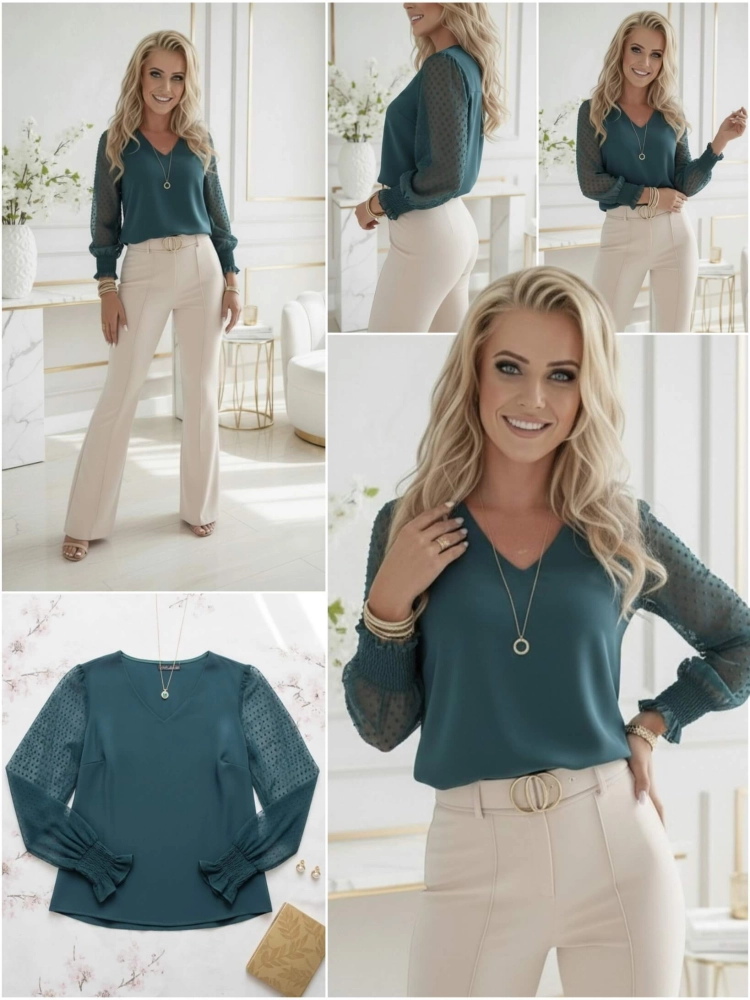 bluzka-melodia-butelkowa-zielona-dekolt-v-tiulowe-rekawy-kropeczki-elegancka-madex-plus-size-smile-butik-szykownia-12