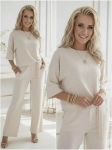 Komplet Banera Styl ECRU ŚMIETANKOWY rękaw 3/4 elegancki prążek - jak kombinezon 