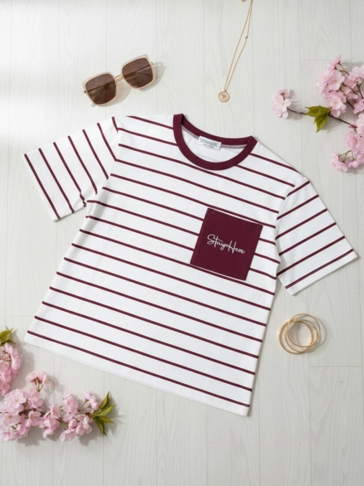 bluzka-tshirt-stayhere-paski-bialo-bordowe-kieszonka-bawelna-elastan-codzienna-model-4A-butik-szykownia-3