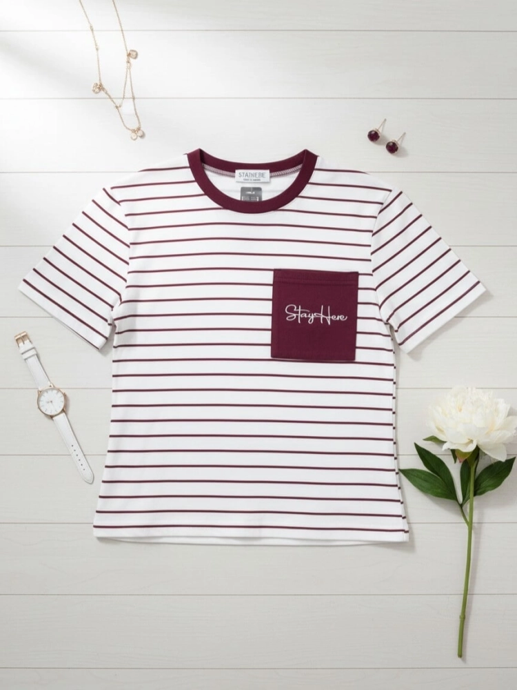 bluzka-tshirt-stayhere-paski-bialo-bordowe-kieszonka-bawelna-elastan-codzienna-model-7A-butik-szykownia-4