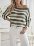 Sweter Marina pasy ciemny khaki-beżowy-jasny khaki-biały