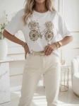 Bluzka T-shirt Agape biała oversize z aplikacją 3D Rower Kwiatowy Beżowy 