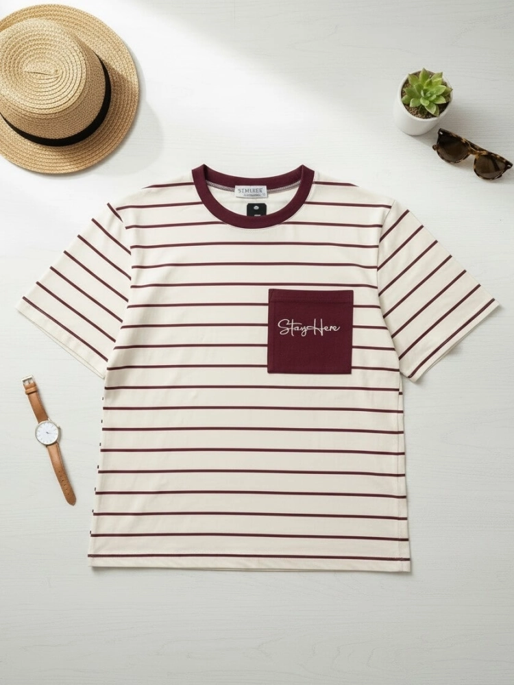 bluzka-tshirt-stayhere-paski-budyniowo-bordowe-kieszonka-bawelna-elastan-codzienna-model-4B-butik-szykownia-13
