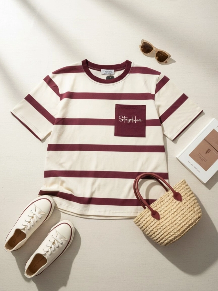 bluzka-tshirt-stayhere-paski-budyniowo-bordowe-kieszonka-bawelna-elastan-codzienna-model-3B-butik-szykownia-13