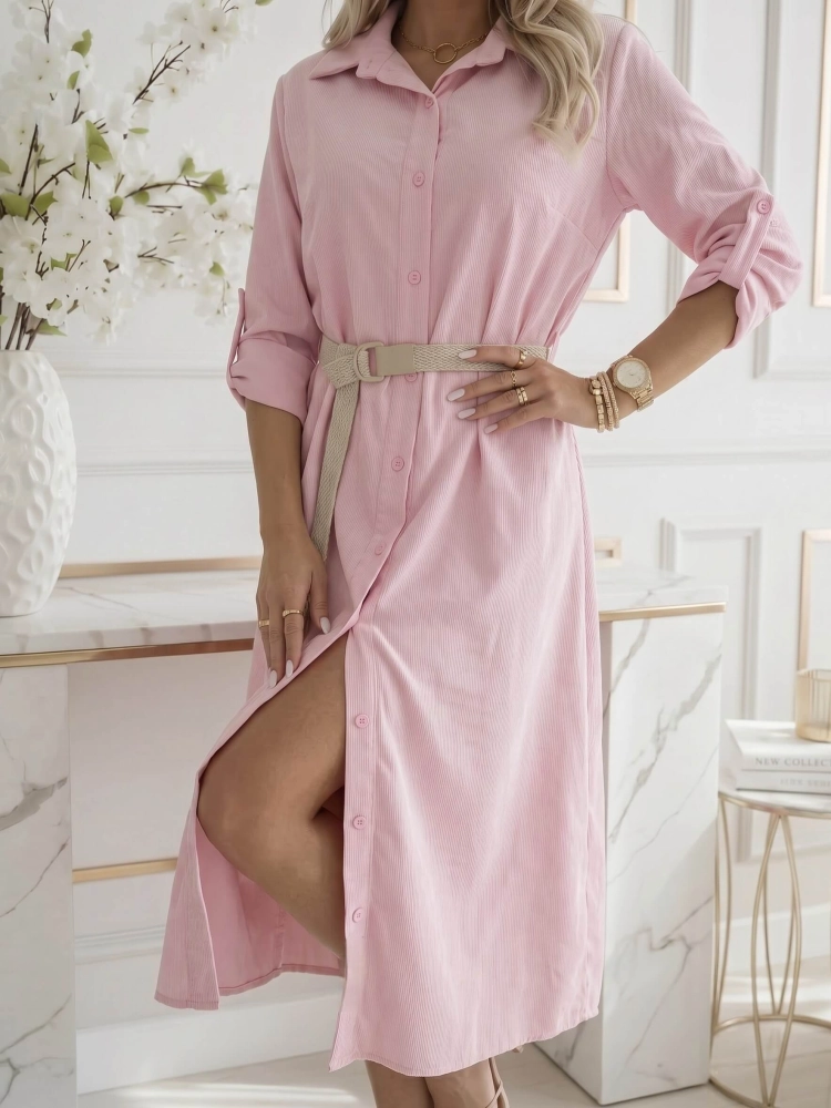 sukienka-bellaria-szmizjerka-baby-pink-z-cienkiego-sztruksu-koszulowa-z-paskiem-bawelniana-guziki-kolnierzyk-butik-szykownia-4