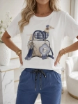 Bluzka T-shirt Agape biała oversize z aplikacją 3D Torebka Jamnik Granat