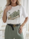 Bluzka T-shirt Agape biała oversize z aplikacją 3D Trampek Zielony 