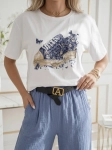 Bluzka T-shirt Agape biała oversize z aplikacją 3D Trampek Granatowy 