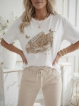 Bluzka T-shirt Agape biała oversize z aplikacją 3D Torebka Trampek Beżowy
