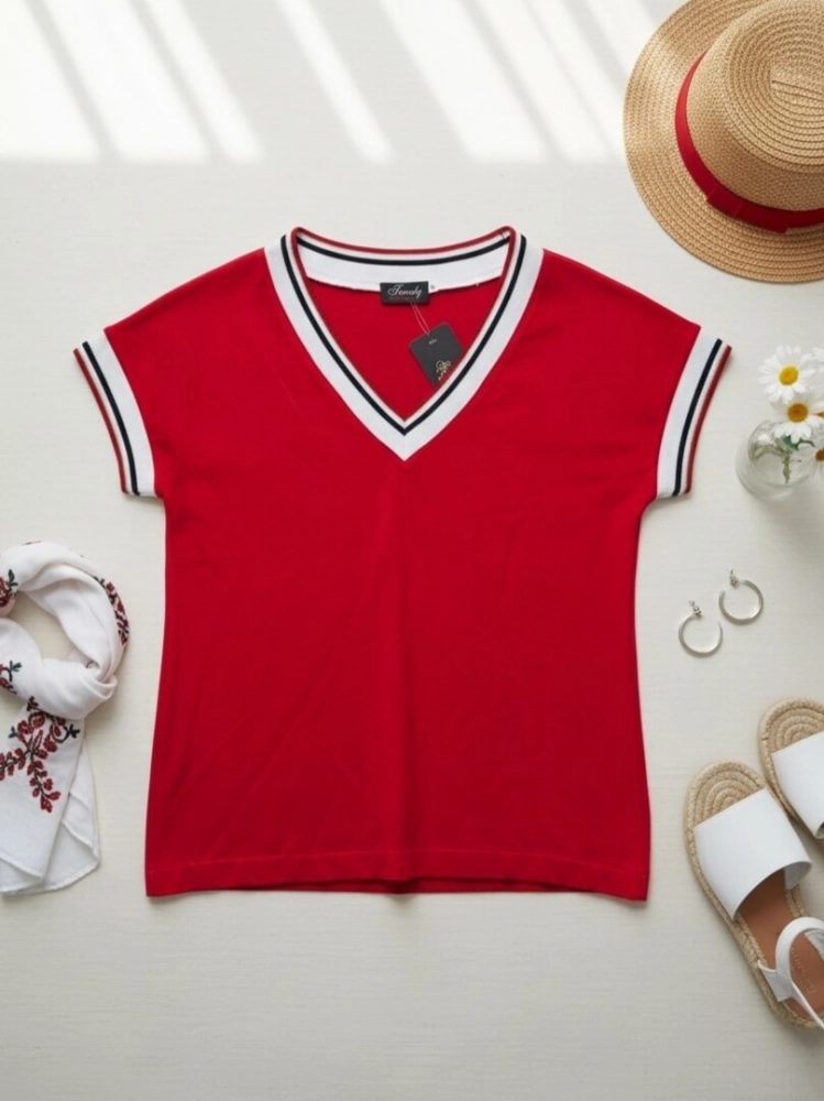 bluzka-riva-czerwona-bawelniana-dekolt-v-trendy-sobiertex-polska-produkcja-krotki-rekaw-tasmy-butik-szykownia-3