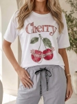 Bluzka T-shirt Agape biała oversize z aplikacją 3D Wiśnie