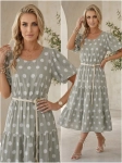 Sukienka Lumira KHAKI LIGHT w grochy z paskiem boho