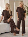 Komplet Banera Styl CIEMNA CZEKOLADA rękaw krótki - elegancki prążek - jak kombinezon bawełna 
