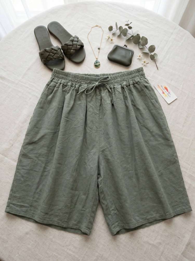 spodenki-lario-zielone-khaki-lniane-kieszenie-gumka-w-pasie-troczek-len-bawelna-letnie-spodenki-damskie-butik-szykownia-4
