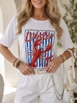 T-shirt StayHere SeaFood BIAŁY z letnim nadrukiem Lobster