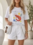 T-shirt StayHere SeaFood BIAŁY z letnim nadrukiem Shrimp