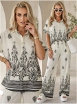 Komplet Avelia BIAŁO-CZARNY bawełniano-lniany z koszulą i spodniami Boho-Etno