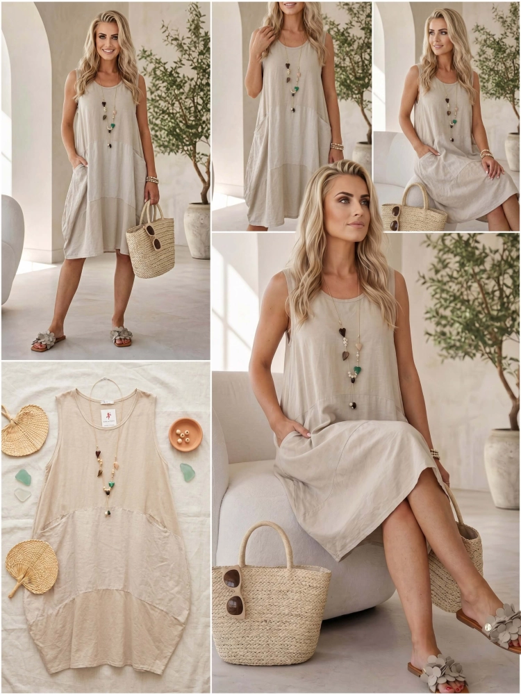 sukienka-bellaria-jasny-bez-bawelniano-lniana-bombka-oversize-kieszenie-lniana-wstawka-naszyjnik-butik-szykownia-11